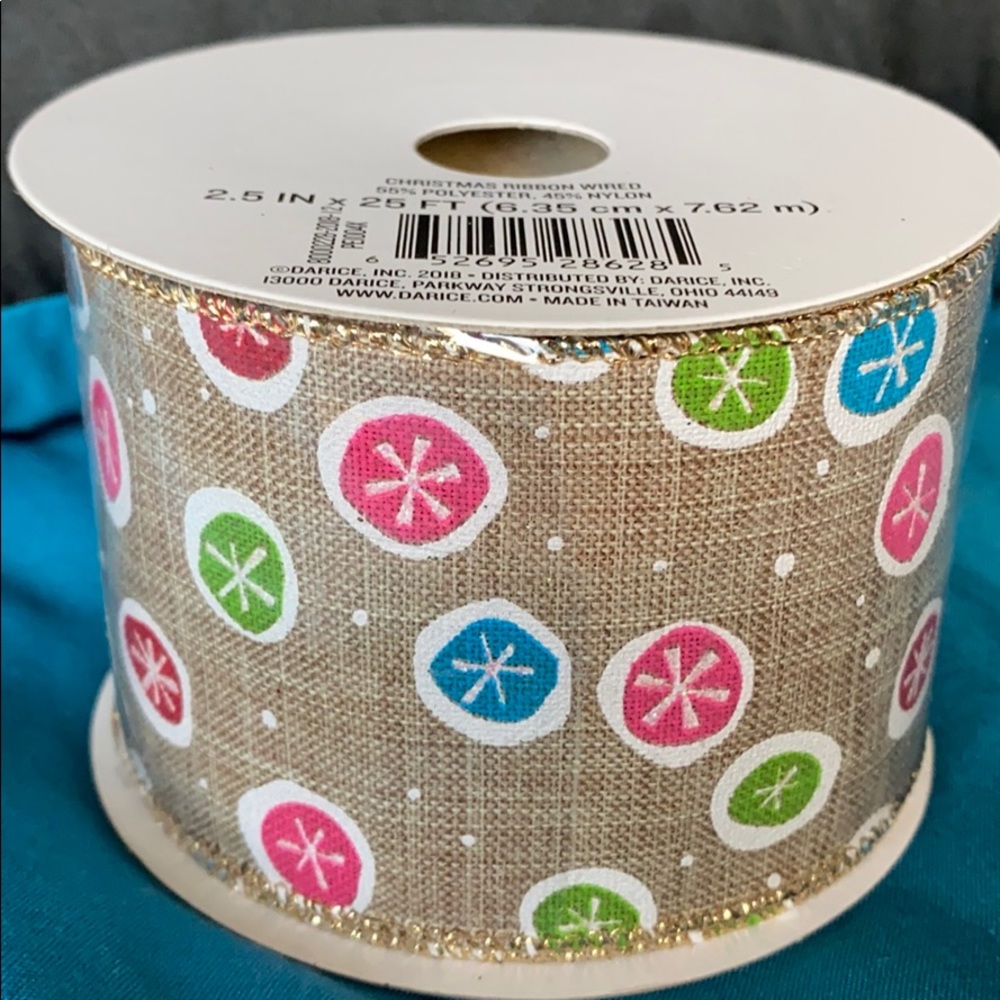 Darice Tan Multi Christmas Wired Ribbon
